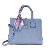 IseigurGenuine Leather Handbag Accented with Haze Blue Silk Scarf, Niche Light Luxury Style High-End Commuting Bag, Versatile Large-Capacity Textured Women's Bag