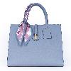 IseigurGenuine Leather Handbag Accented with Haze Blue Silk Scarf, Niche Light Luxury Style High-End Commuting Bag, Versatile Large-Capacity Textured Women's Bag