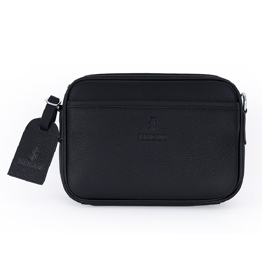 Iseigur Jet - Black Men's Crossbody Bag, Delicate Leather, Trendy and Versatile to Show Taste