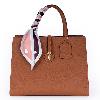 Iseigur Caramel Brown Genuine Leather Handbag with Heart-patterned Silk Scarf, Niche Design, Large Capacity, Versatile and High-quality Commuter Bag for Women