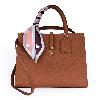 Iseigur Caramel Brown Genuine Leather Handbag with Heart-patterned Silk Scarf, Niche Design, Large Capacity, Versatile and High-quality Commuter Bag for Women