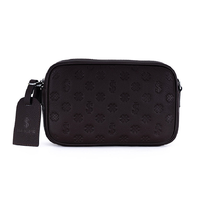 Iseigur Men's Dark Brown Pebbled Leather Shoulder Bag Business Casual Minimalist Textured Crossbody Bag