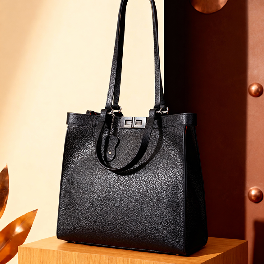 Black Textured Tote Bag