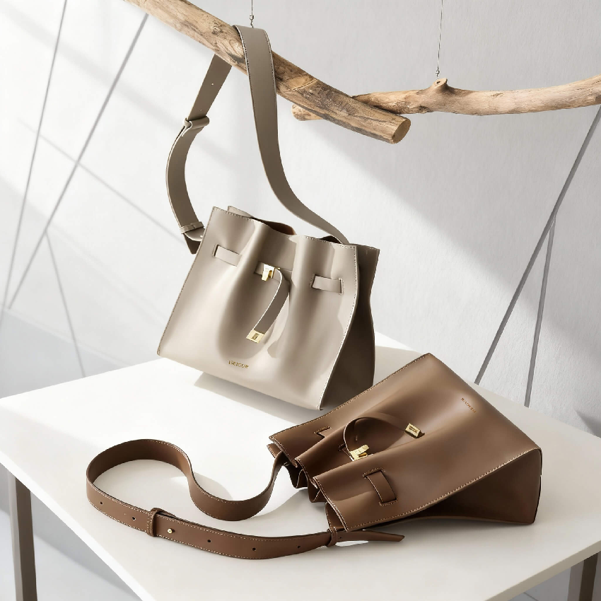 iseigur Minimalist Bucket Bag, Two-tone Design Metal Buckle Niche High-End Shoulder Bag