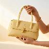 iseigur Light Yellow Calfskin Handbag, Gold Metal Buckle with Brand Logo Niche High-End Women's Bag