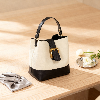 iseigur Black & White Patchwork Bucket Bag, Gold Buckle Niche High-End Women's Bag