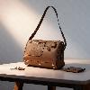 iseigur Brown Leather Shoulder Bag, Small Lock Decoration & Rivet Detail Niche High-End Women's Bag