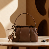 iseigur Brown Pleated Leather Handbag, Puppy Charm Niche High-End Women's Bag