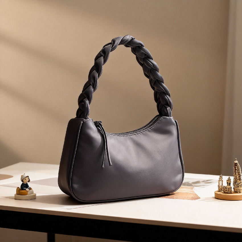 iseigur Dark Gray Braided Strap Underarm Bag, Niche High-End Women's Bag