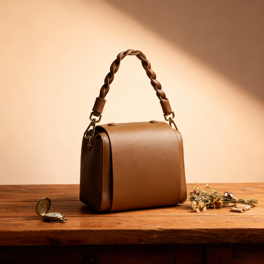 iseigur Brown Braided Strap Leather Handbag, Niche High-End Women's Bag