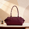 iseigur Burgundy Ruched Leather Handbag, Niche High-End Women's Bag